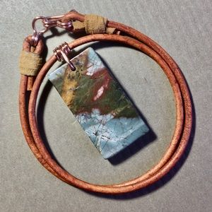 16” Beautiful Jasper Leather Choker Necklace